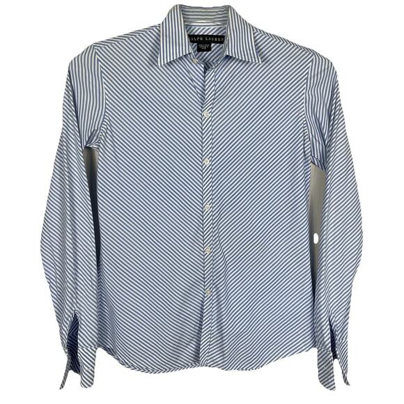 Ralph Lauren Black Label Shirt Top Women Sz 6 Blue Striped French Cuff Classic - Picture 1 of 10